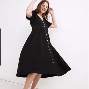 Madewell Black Lightspun Button-Front Midi Dress